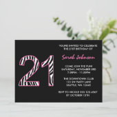 21e verjaardag zebra Roze en Zwart Kaart (Staand voorkant)