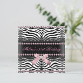 21e verjaardag Zebra roze witte zwarte lak parel Kaart (Staand voorkant)