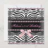 21e verjaardag Zebra roze witte zwarte lak parel Kaart (Voorkant)