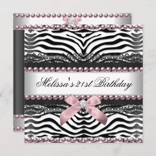 21e verjaardag Zebra Roze witte zwarte zijde Kaart (Voorkant / Achterkant)