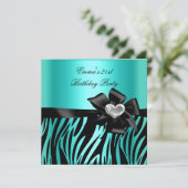 21e verjaardag Zebra Silver Blauwgroen Blue Black Kaart (Staand voorkant)