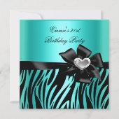 21e verjaardag Zebra Silver Blauwgroen Blue Black Kaart (Voorkant)