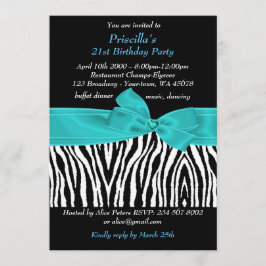 21e verjaardag, Zebra, zwart turquoise wit Kaart
