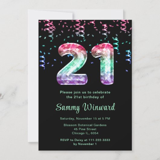 21e verjaardag Zeemeerminnenballonnen met Confetti Kaart (Voorkant)