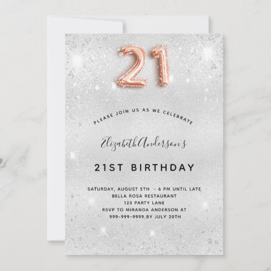 21e verjaardag zilver goud glitters kaart (Voorkant)