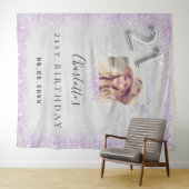21e verjaardag zilver paarse glitter foto welkom wandkleed (In Situ (horizontaal))