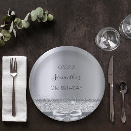21e verjaardag zilverboegelegant papieren bordje
