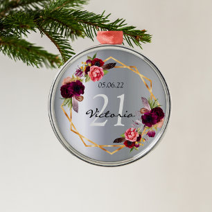 21e verjaardag zilveren floralen geometrische burg metalen ornament