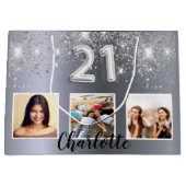 21e verjaardag zilveren glitter foto groot cadeauzakje (Voorkant)