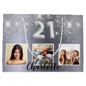 21e verjaardag zilveren glitter foto groot cadeauzakje (Achterkant)
