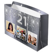 21e verjaardag zilveren glitter foto groot cadeauzakje (Achterkant Gekanteld)