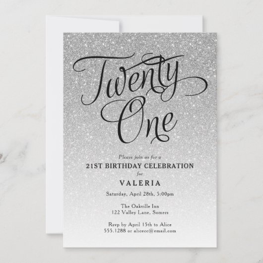 21e verjaardag zilveren glitter uitnodiging (Voorkant)