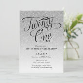 21e verjaardag zilveren glitter uitnodiging (Staand voorkant)
