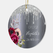 21e verjaardag zilveren glitters glazuur bloemrijk keramisch ornament (Links)