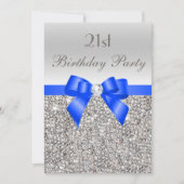 21e verjaardag zilveren Sequin Royal Blue Bow Diam Kaart (Voorkant)
