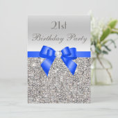 21e verjaardag zilveren Sequin Royal Blue Bow Diam Kaart (Staand voorkant)