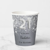 21e verjaardag zilverglitter-naam papieren bekers (Achterkant)