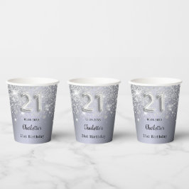 21e verjaardag zilverglitter-naam papieren bekers