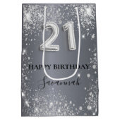 21e verjaardag zilverglitterstofmonogram medium cadeauzakje (Achterkant)
