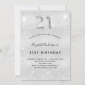 21e verjaardag zilvermetalen glitterstofglazuur kaart (Voorkant)
