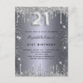 21e verjaardag zilvermetalen glitterstofglazuur uitnodiging briefkaart (Voorkant)