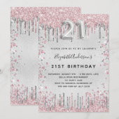 21e verjaardag zilverroze metalen glitterstof kaart (Voorkant / Achterkant)