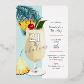 21e verjaardag Zomer Groene Cocktail Party Folie Uitnodiging (Voorkant)