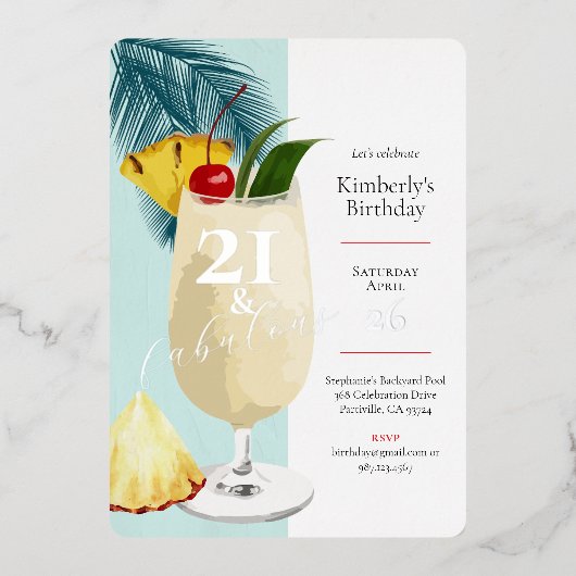 21e verjaardag Zomer Groene Cocktail Party Folie Uitnodiging (Voorkant)