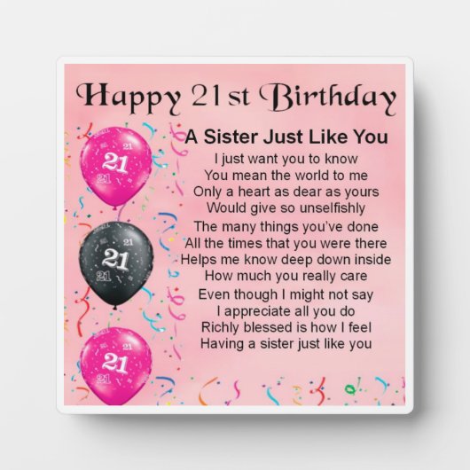 21e verjaardag Zuster Poem Plaque Fotoplaat (Voorkant)