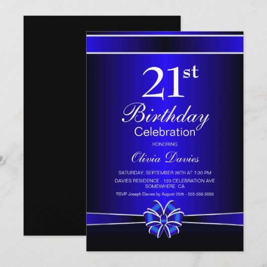 21e verjaardag zwart-blauw kaart (Voorkant / Achterkant)