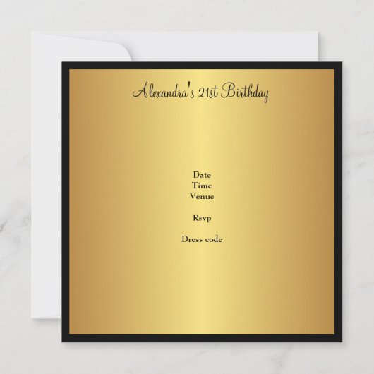 21e verjaardag zwart en geel goud kaart (Achterkant)