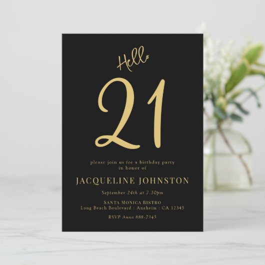 21e verjaardag zwart en goud kaart (Staand voorkant)
