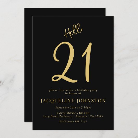 21e verjaardag zwart en goud kaart (Voorkant / Achterkant)