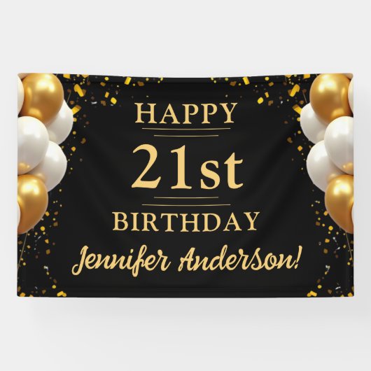 21e verjaardag zwart en goud spandoek (Horizontaal)