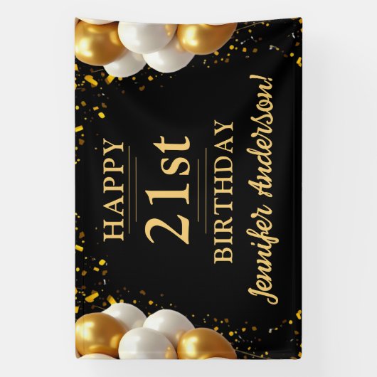 21e verjaardag zwart en goud spandoek (Verticaal)