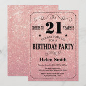 21e verjaardag zwart en roze roodbruin glitter kaart (Voorkant / Achterkant)