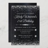 21e verjaardag zwart en zilver metaalglitter kaart (Voorkant / Achterkant)