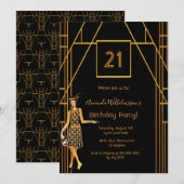 21e verjaardag zwart goud 1920 art deco kaart (Voorkant / Achterkant)
