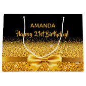 21e verjaardag zwart goud boog groot cadeauzakje (Voorkant)