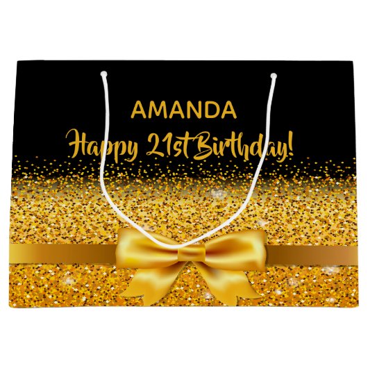 21e verjaardag zwart goud boog groot cadeauzakje (Voorkant)