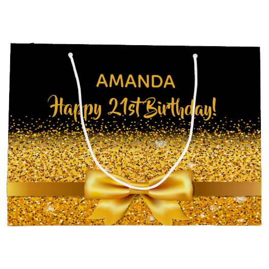 21e verjaardag zwart goud boog groot cadeauzakje (Achterkant)