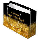 21e verjaardag zwart goud boog groot cadeauzakje (Voorkant Gekanteld)