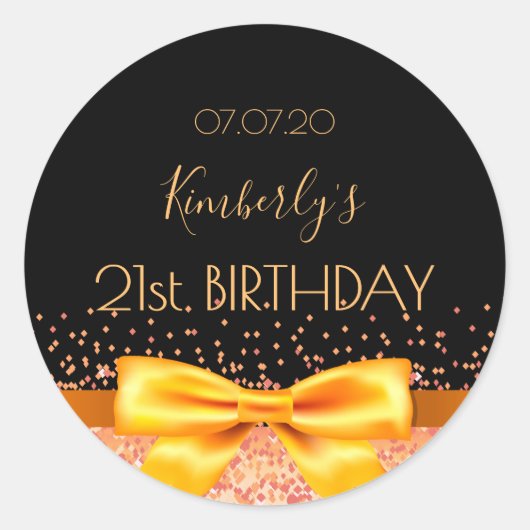 21e verjaardag zwart goud boog ronde sticker (Voorkant)
