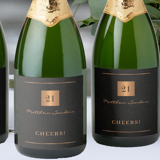 21e verjaardag zwart goud eenvoudige elegante juic sparkling wijnetiket