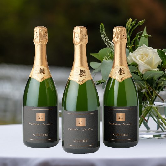 21e verjaardag zwart goud eenvoudige elegante juic sparkling wijnetiket
