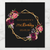 21e verjaardag zwart goud florale geometrische naa wijn etiket (Enkel label)