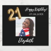 21e verjaardag zwart goud foto sparkling wijnetiket (Enkel label)