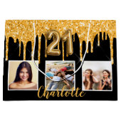 21e verjaardag zwart goud glitter druppelt foto groot cadeauzakje (Voorkant)
