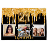 21e verjaardag zwart goud glitter druppelt foto groot cadeauzakje (Achterkant)
