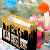 21e verjaardag zwart goud glitter druppelt foto groot cadeauzakje